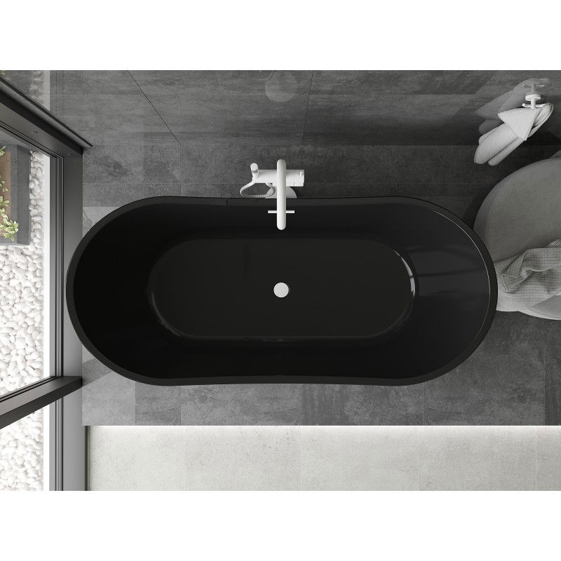 Mexen Montana vasca da bagno freestanding 170 x 80 cm, nera, troppopieno bianco - 52011708070-20