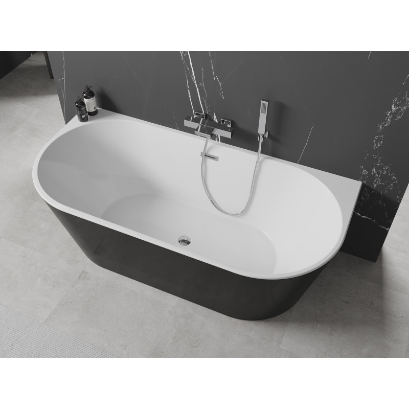 Mexen Oval wanna wolnostojąca przyścienna 160 x 80 cm, biała/czarna, przelew chrom - 52671608075-01