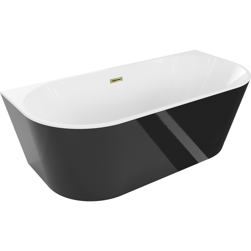 Mexen Oval wanna wolnostojąca przyścienna 160 x 80 cm, biała/czarna, przelew złoty - 52671608075-50