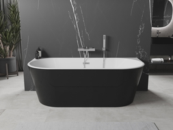 Mexen Oval freistehende Badewanne wandstehend 160 x 80 cm, weiß/schwarz, Überlauf chrom - 52671608075-01