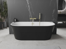 Mexen Oval wanna wolnostojąca przyścienna 160 x 80 cm, biała/czarna, przelew złoty - 52671608075-50