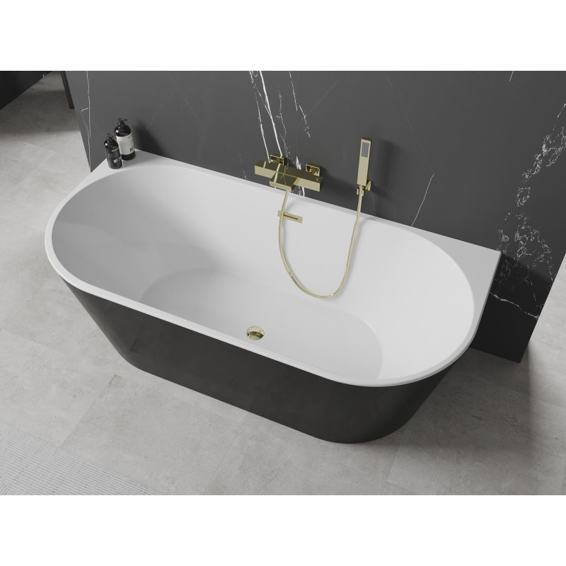 Mexen Oval wanna wolnostojąca przyścienna 160 x 80 cm, biała/czarna, przelew złoty - 52671608075-50