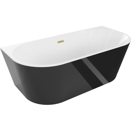 Mexen Oval freestanding wall bathtub 170 x 80 cm, white/black, brushed gold overflow - 52671708075-55