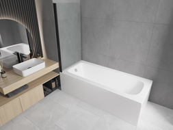 Mexen Vega rechteckige Badewanne 170 x 70 cm mit Verkleidung und 1-flügeliger Abtrennung 70 cm, transparent, schwarz