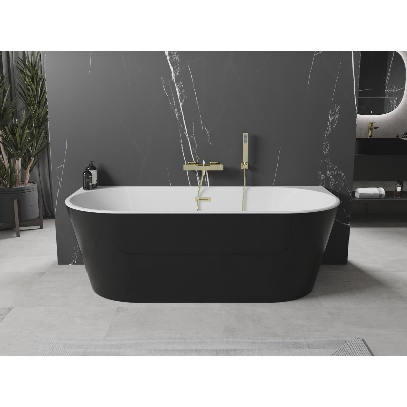 Mexen Oval freestanding wall bathtub 170 x 80 cm, white/black, brushed gold overflow - 52671708075-55
