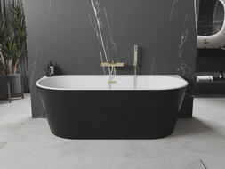 Mexen Oval baignoire autoportante adossée 170 x 80 cm, blanche/noire, trop-plein doré - 52671708075-50