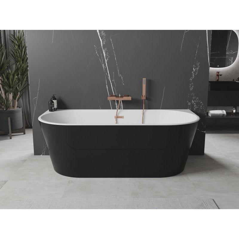 Mexen Oval vasca da bagno freestanding a parete 170 x 80 cm, bianca/nera, troppopieno in rame spazzolato - 52671708075-65