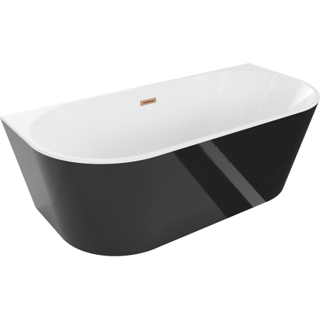 Mexen Oval freestanding wall-adjacent bath 160 x 80 cm, white/black, brushed copper overflow - 52671608075-65