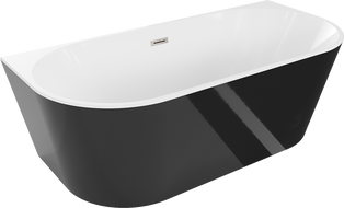 Mexen Oval samostojeća kada uz zid 170 x 80 cm, bijela/crna, preljev brušeni nikal - 52671708075-97
