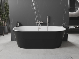 Mexen Oval freestanding back-to-wall bathtub 160 x 80 cm, white/black, brushed nickel overflow - 52671608075-97