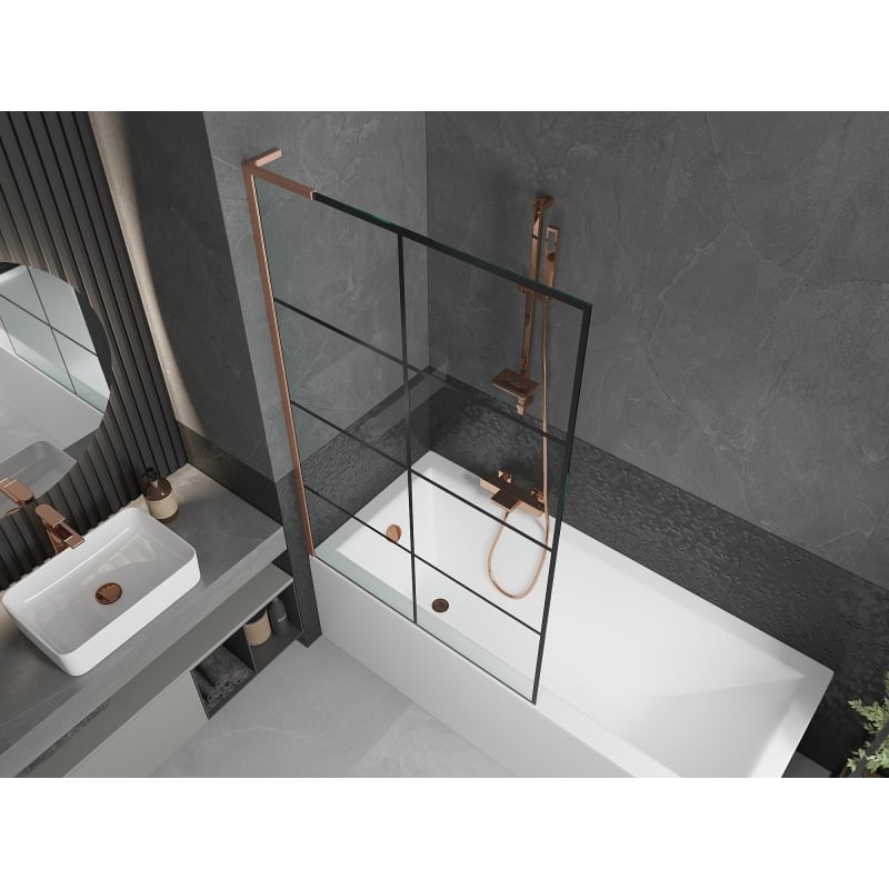 Mexen Next L vannisirm 1-lehega 100 x 150 cm, must ruudustik, harjatud vask - 895-100-000-03-77-65