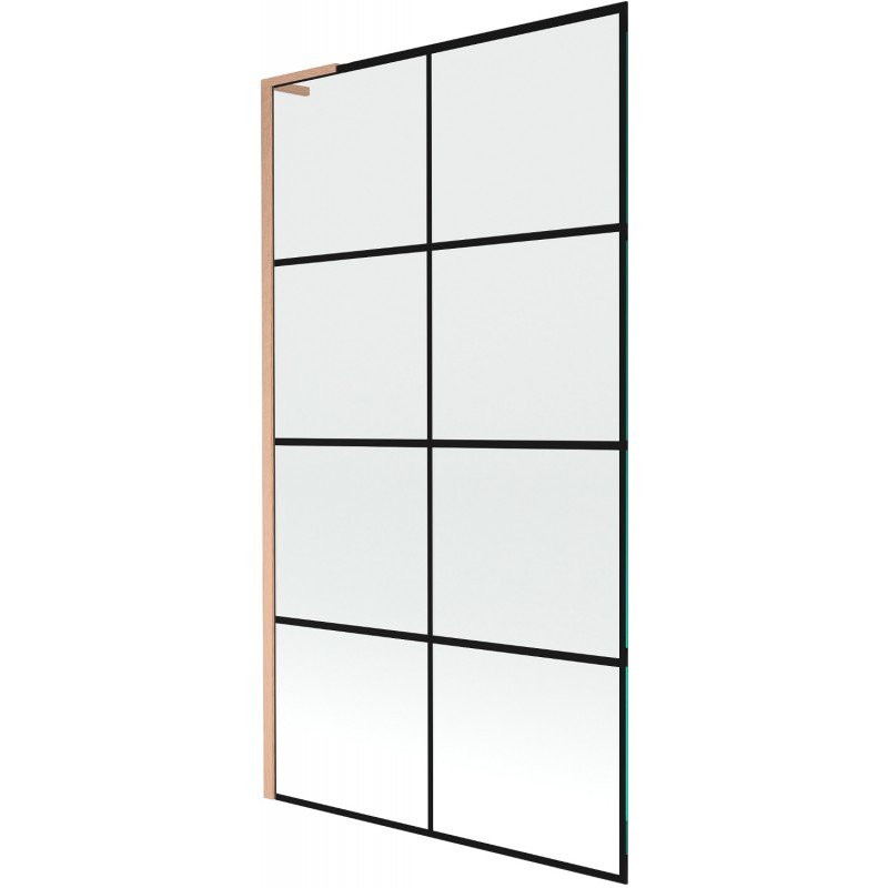 Mexen Next L resguardo de chuveiro de 1 folha 100 x 150 cm, padrão grade preta, cobre escovado - 895-100-000-03-77-65