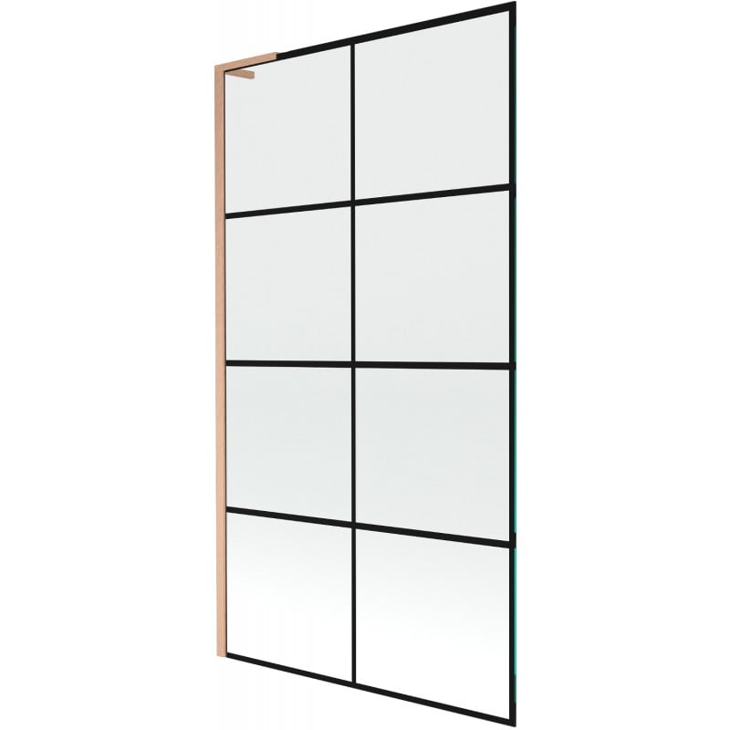 Mexen Next L yksiovinen suihkuseinä 100 x 150 cm, musta ruudukko, harjattu kupari - 895-100-000-03-77-65