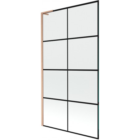 Mexen Next L resguardo de chuveiro de 1 folha 100 x 150 cm, padrão grade preta, cobre escovado - 895-100-000-03-77-65