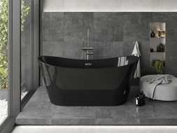 Mexen Montana vasca da bagno autoportante 170 x 80 cm, nera, troppo pieno nichel spazzolato - 52011708070-97