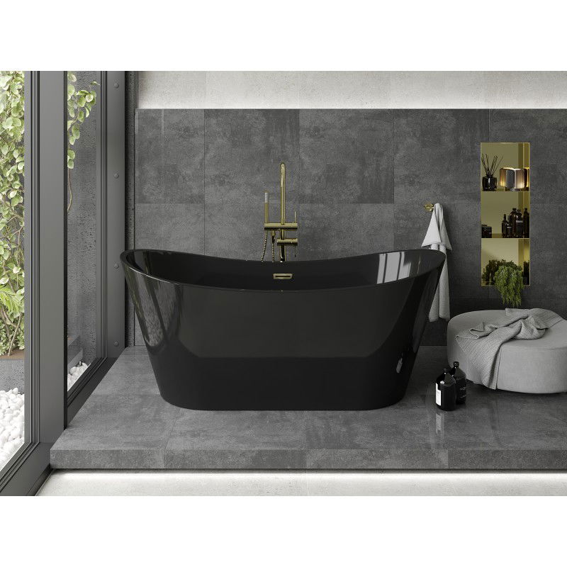 Mexen Montana vasca da bagno autoportante 170 x 80 cm, nera, troppopieno dorato - 52011708070-50