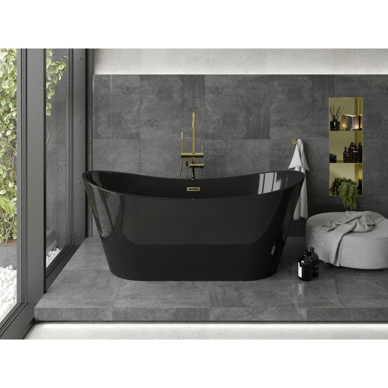 Mexen Montana bañera exenta 170 x 80 cm, negra, rebosadero dorado cepillado - 52011708070-55