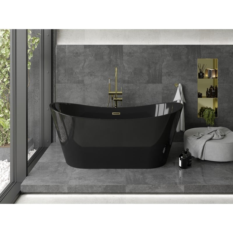 Mexen Montana freestanding bathtub 170 x 80 cm, black, brushed gold overflow - 52011708070-55