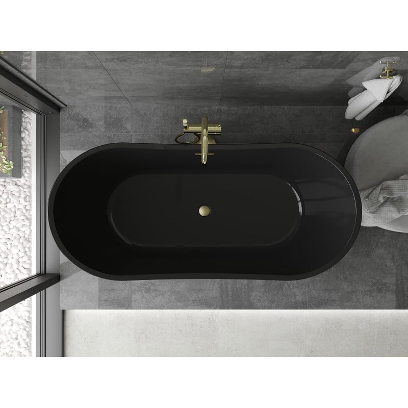 Mexen Montana freestanding bathtub 170 x 80 cm, black, brushed gold overflow - 52011708070-55
