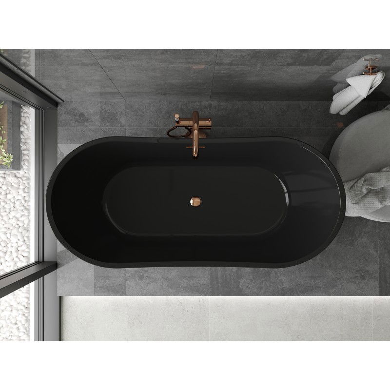 Mexen Montana freistehende Badewanne 170 x 80 cm, schwarz, Überlauf Roségold - 52011708070-60
