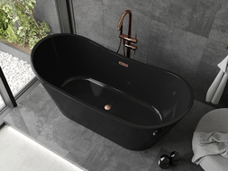 Mexen Montana freistehende Badewanne 170 x 80 cm, schwarz, gebürsteter Messingüberlauf - 52011708070-65