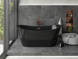 Mexen Montana freistehende Badewanne 170 x 80 cm, schwarz, Überlauf gebürstetes Kupfer - 52011708070-65