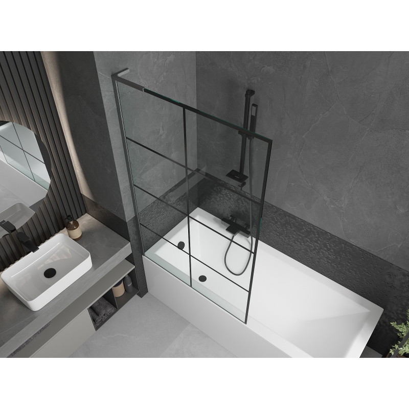 Mexen Next L vanniseinine 1-lehega 100 x 150 cm, must ruudustik, gun gray harjatud - 895-100-000-03-77-66