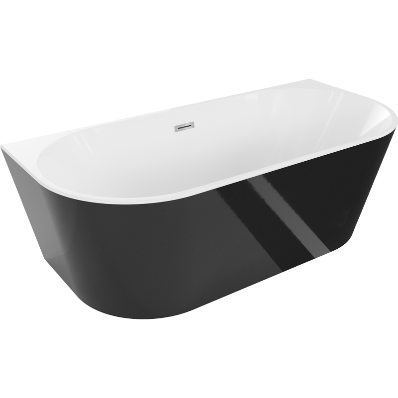 Mexen Oval Badewanne freistehend Wand 180 x 80 cm, weiß/schwarz, Überlauf chrom - 52671808075-01