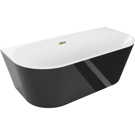 Mexen Oval wanna wolnostojąca przyścienna 180 x 80 cm, biała/czarna, przelew złoty - 52671808075-50