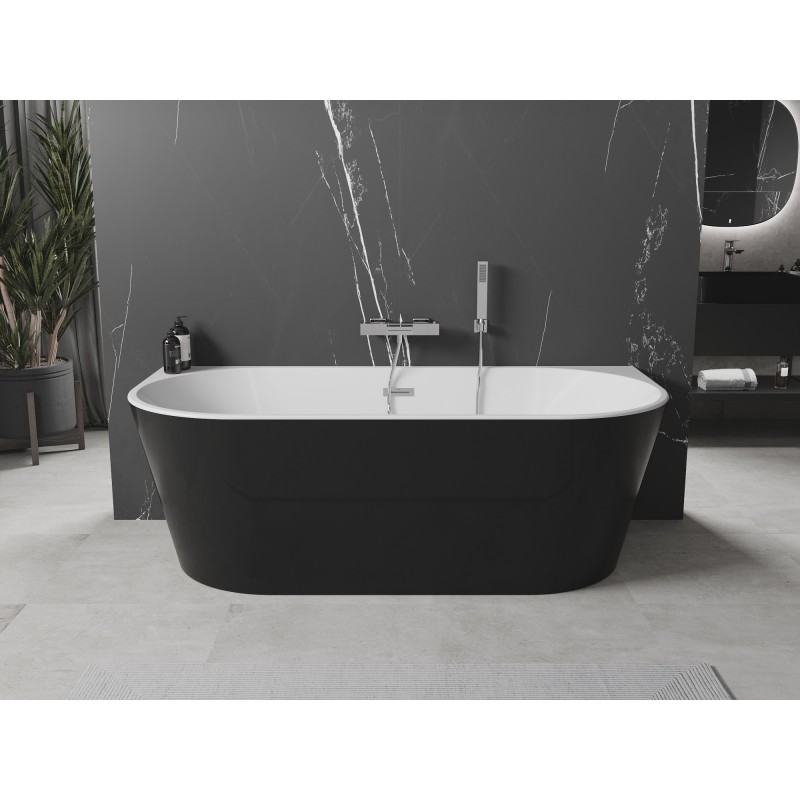 Mexen Oval wanna wolnostojąca przyścienna 180 x 80 cm, biała/czarna, przelew chrom - 52671808075-01