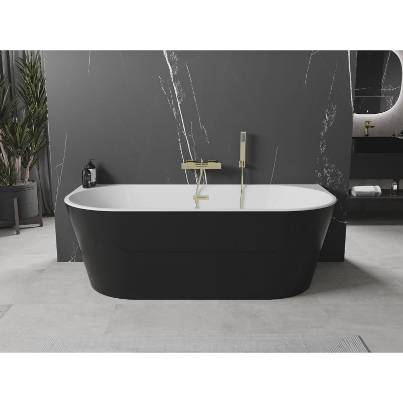 Mexen Oval wanna wolnostojąca przyścienna 180 x 80 cm, biała/czarna, przelew złoty - 52671808075-50