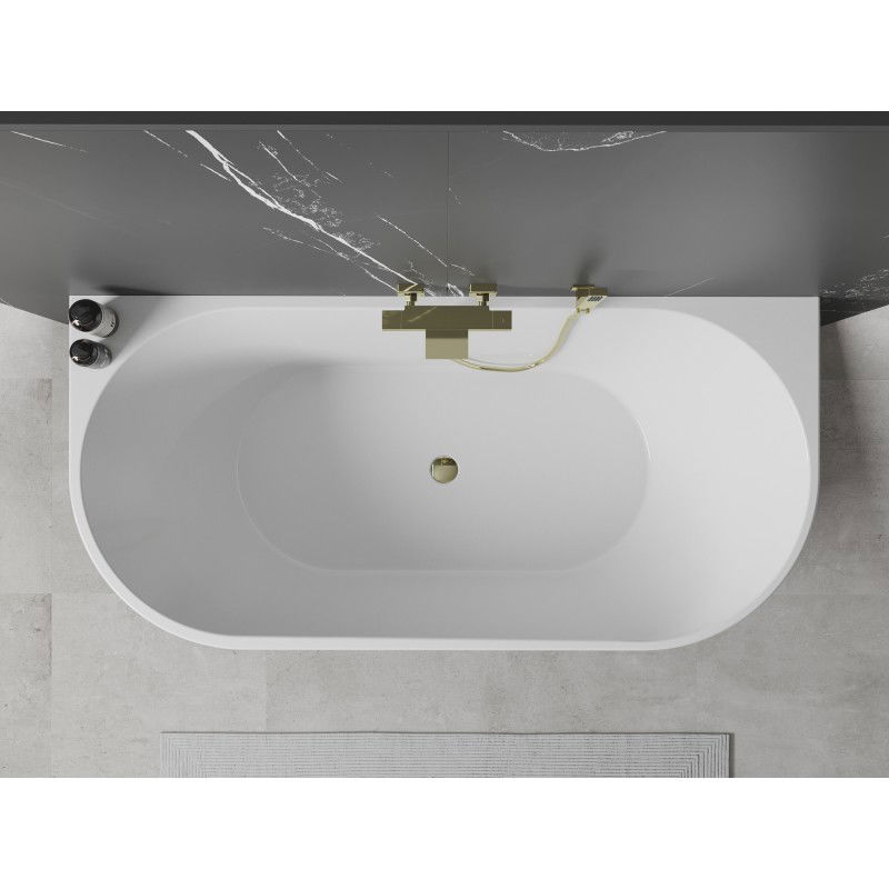 Mexen Oval bañera exenta adosada 180 x 80 cm, blanca/negra, rebosadero dorado - 52671808075-50