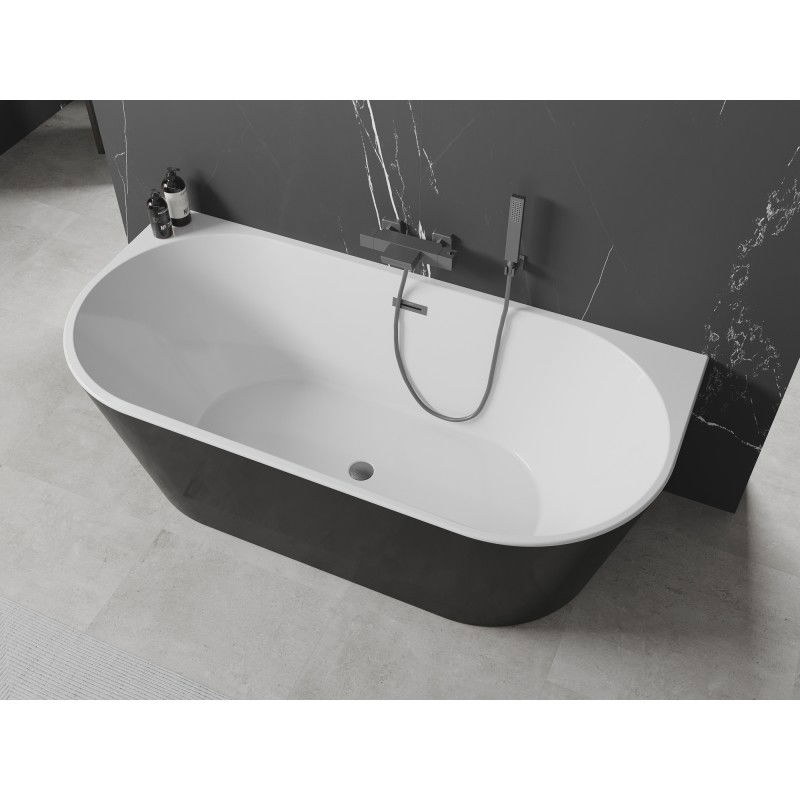 Mexen Oval bañera exenta empotrada 180 x 80 cm, blanca/negra, rebosadero gun gray cepillado - 52671808075-66