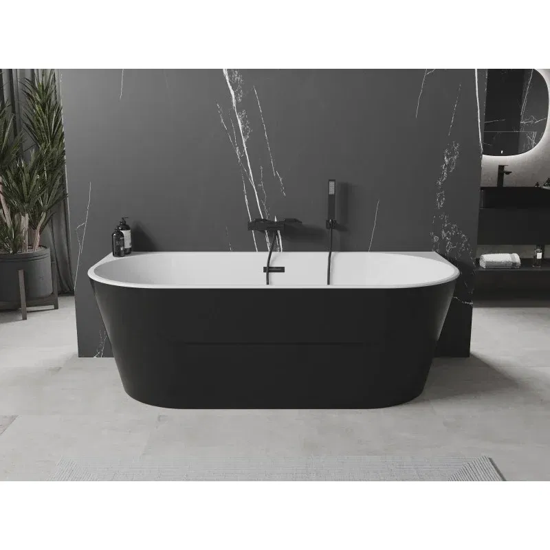 Mexen Oval freistehende Wandbadewanne 180 x 80 cm, weiß/schwarz, schwarzer Überlauf - 52671808075-70