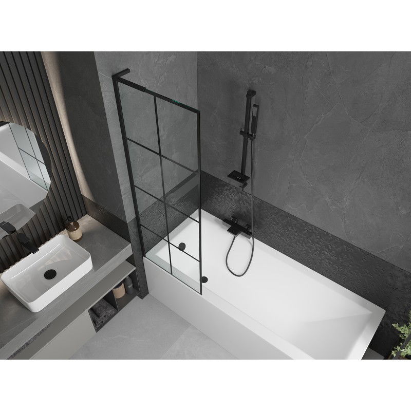 Mexen Next L paratia per vasca da bagno a 1 anta 60 x 150 cm, griglia nera, nero - 895-060-000-03-77-70