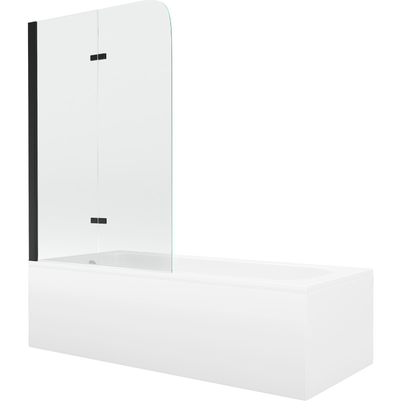 Mexen Vega wanna prostokątna 170 x 70 cm z obudową i parawanem 2-skrzydłowym 80 cm, transparent, czarny - 550117070X9008027000