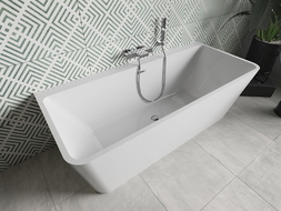 Mexen Volta fräi stoend Badekuerf un der Mauer 150 x 75 cm, wäiss, Iwwerfloss Chrom - 51131507500-01