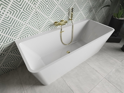 Mexen Volta freistehende Wandbadewanne 150 x 75 cm, weiß, Überlauf gold - 51131507500-50