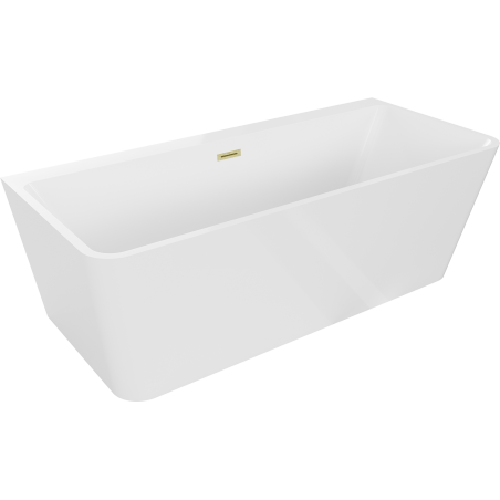 Mexen Volta freistehende Wandbadewanne 150 x 75 cm, weiß, mit gebürstetem Goldüberlauf - 51131507500-55