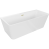 Mexen Volta freistehende Wandbadewanne 150 x 75 cm, weiß, mit gebürstetem Goldüberlauf - 51131507500-55