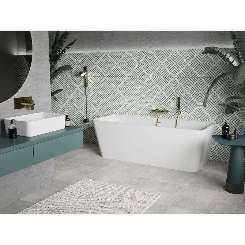 Mexen Volta freistehende wandmontierte Badewanne 150 x 75 cm, weiß, Überlauf gebürstetes Gold - 51131507500-55