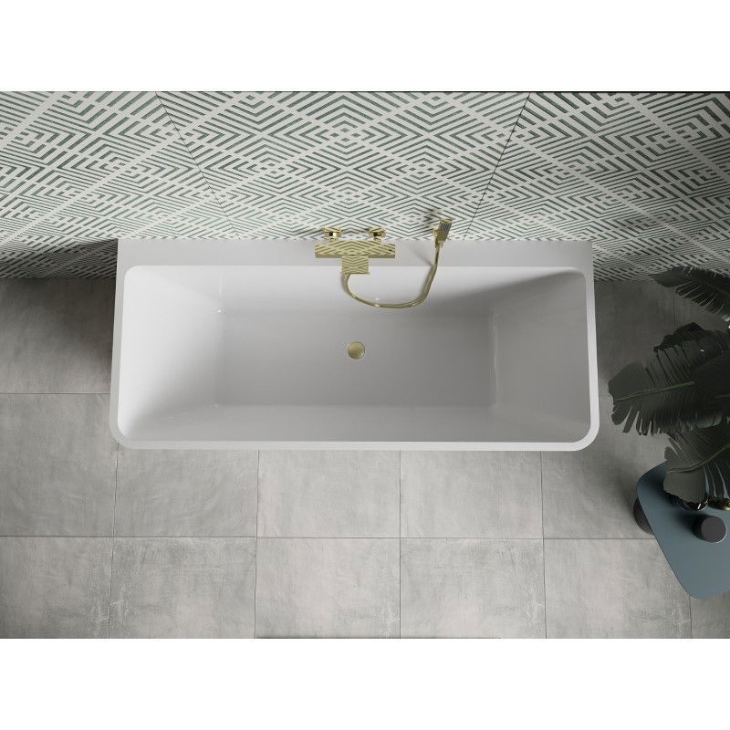 Mexen Volta baignoire autoportante adossée 170 x 75 cm, blanche, trop-plein doré brossé - 51131707500-55