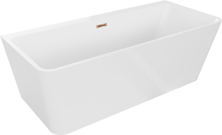 Mexen Volta freistehende Badewanne an der Wand 150 x 75 cm, weiß, Überlauf roségold - 51131507500-60