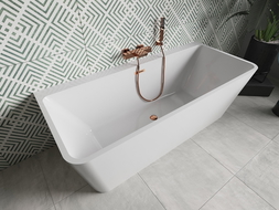 Mexen Volta freestanding wall-mounted bathtub 150 x 75 cm, white, rose gold overflow - 51131507500-60
