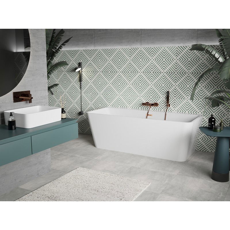 Mexen Volta vasca da bagno freestanding a parete 150 x 75 cm, bianca, troppopieno oro rosa - 51131507500-60