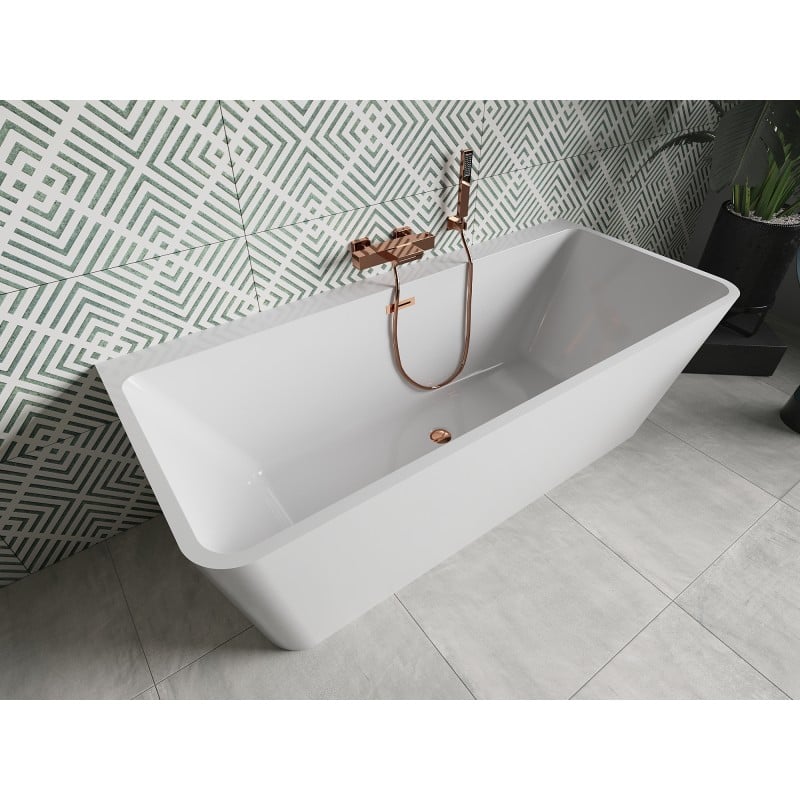 Mexen Volta bañera exenta adosada 170 x 75 cm, blanca, rebosadero oro rosa - 51131707500-60