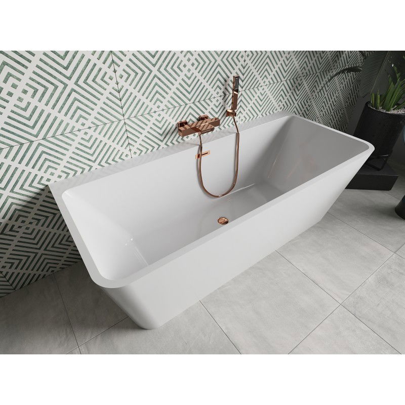 Mexen Volta vasca da bagno indipendente a parete 170 x 75 cm, bianca, troppopieno oro rosa - 51131707500-60