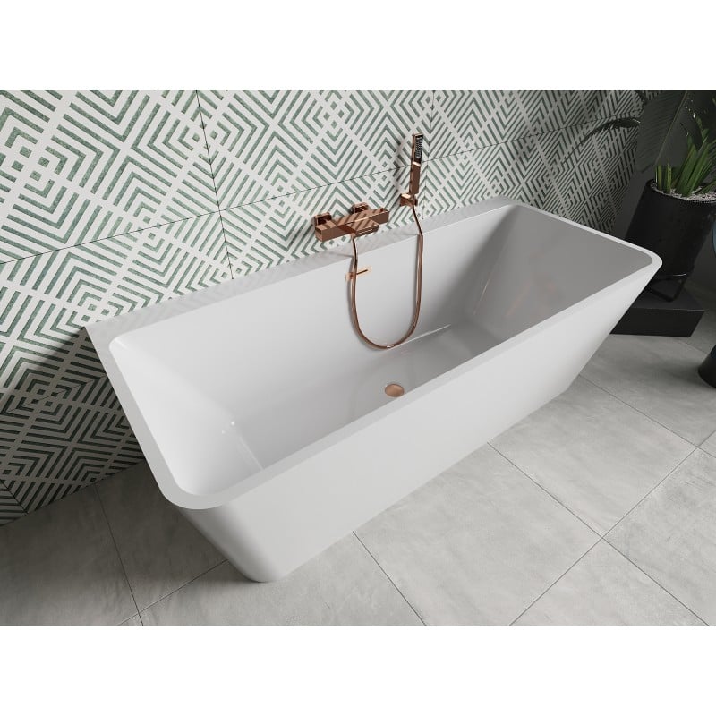 Mexen Volta freestanding back-to-wall bath 170 x 75 cm, white, brushed copper overflow - 51131707500-65