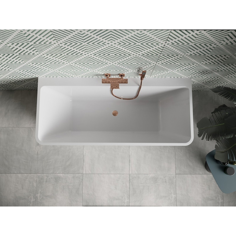 Mexen Volta samostojeća kada uz zid 150 x 75 cm, bijela, preljev brušeni bakar - 51131507500-65