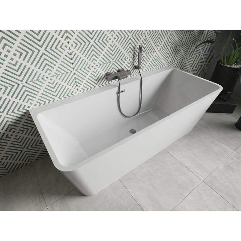 Mexen Volta vasca da bagno indipendente a parete 170 x 75 cm, bianca, troppopieno grigio canna di fucile spazzolato